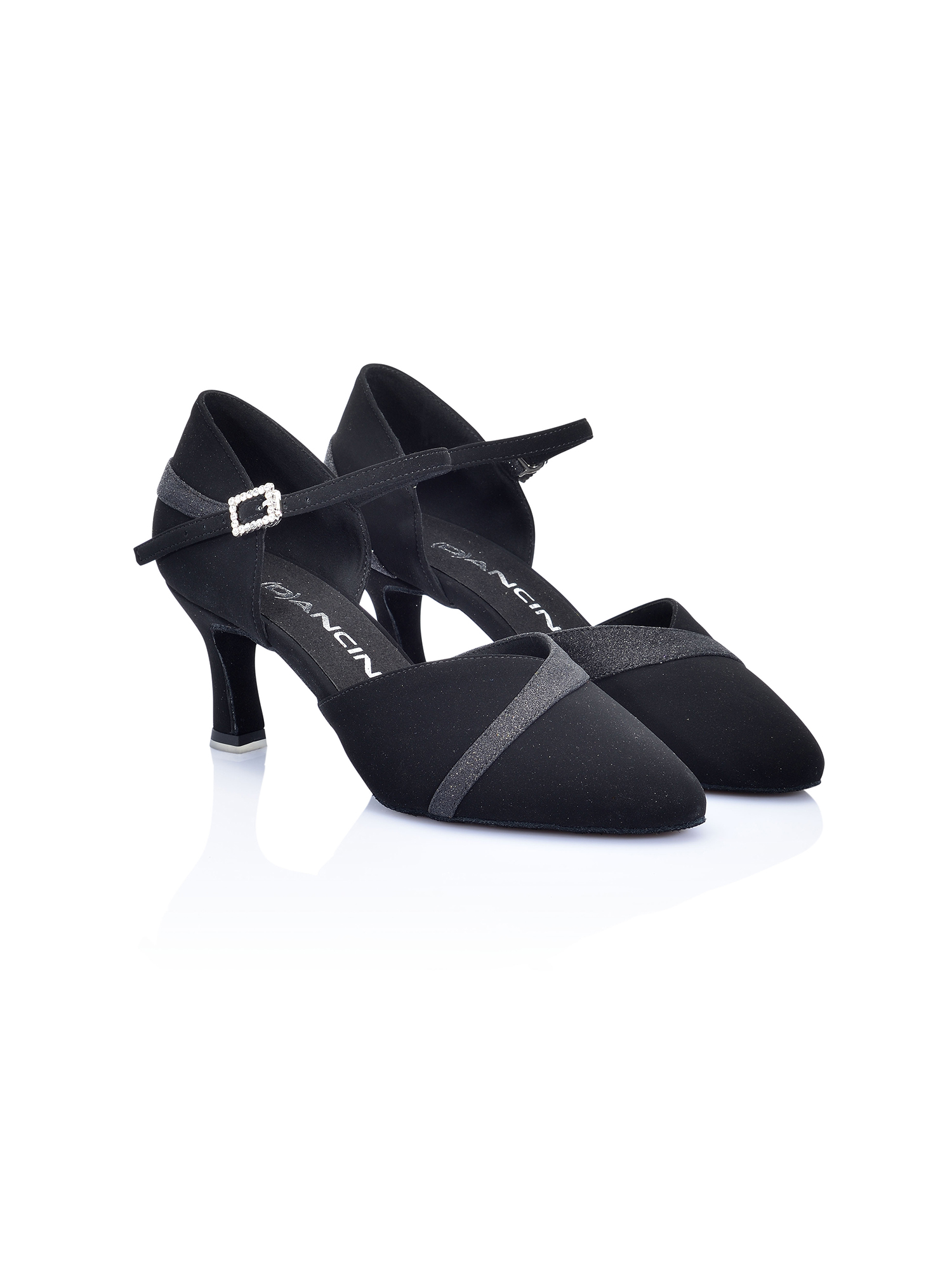 Scarpa punta chiusa Nabuk e Glitter nero