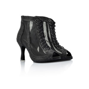 Stivaletto Raso Nero e Retina con Strass