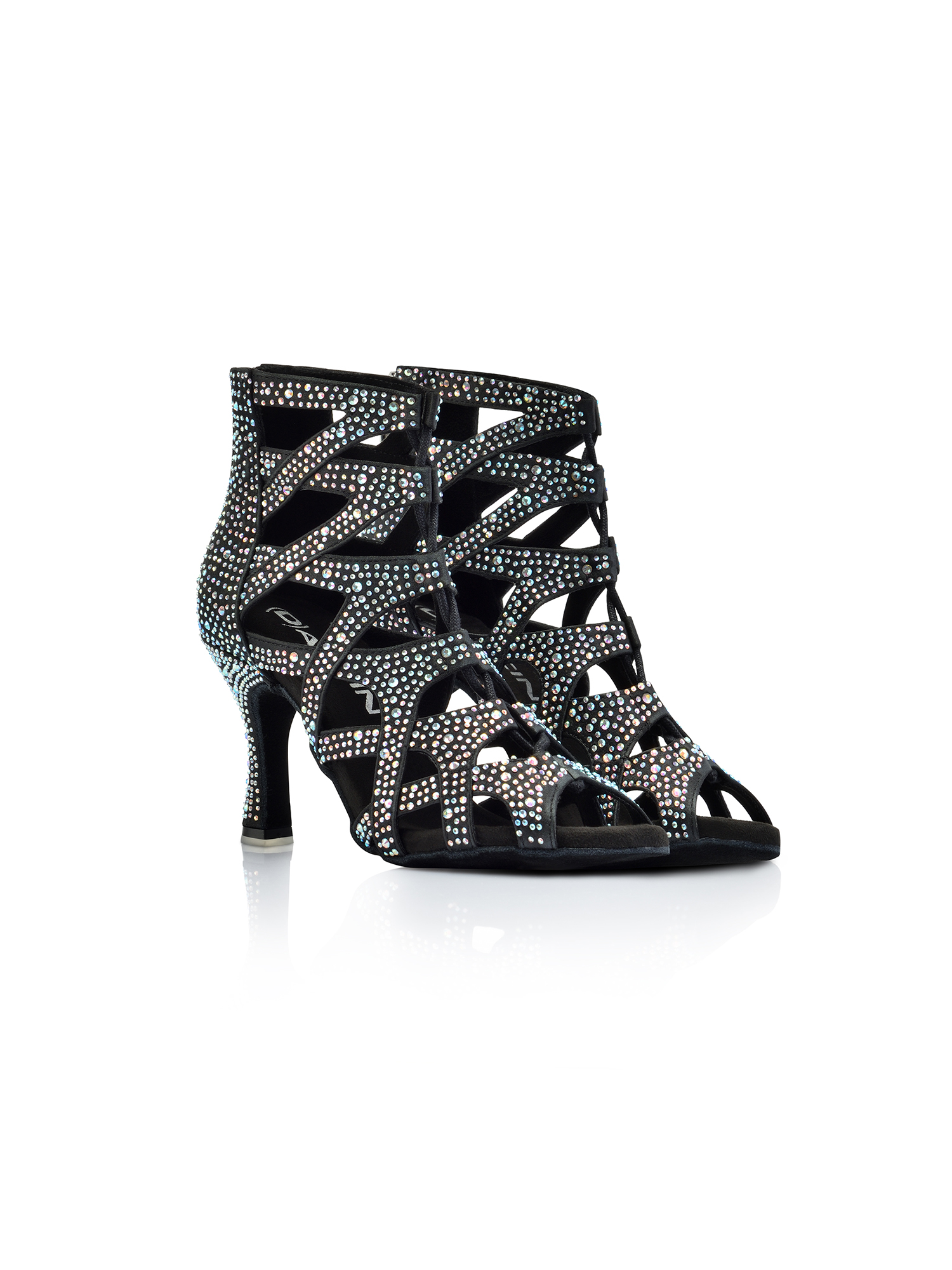Stivaletto Raso Nero con Strass Aurora