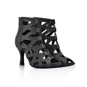 Stivaletto Raso Nero con Strass Neri