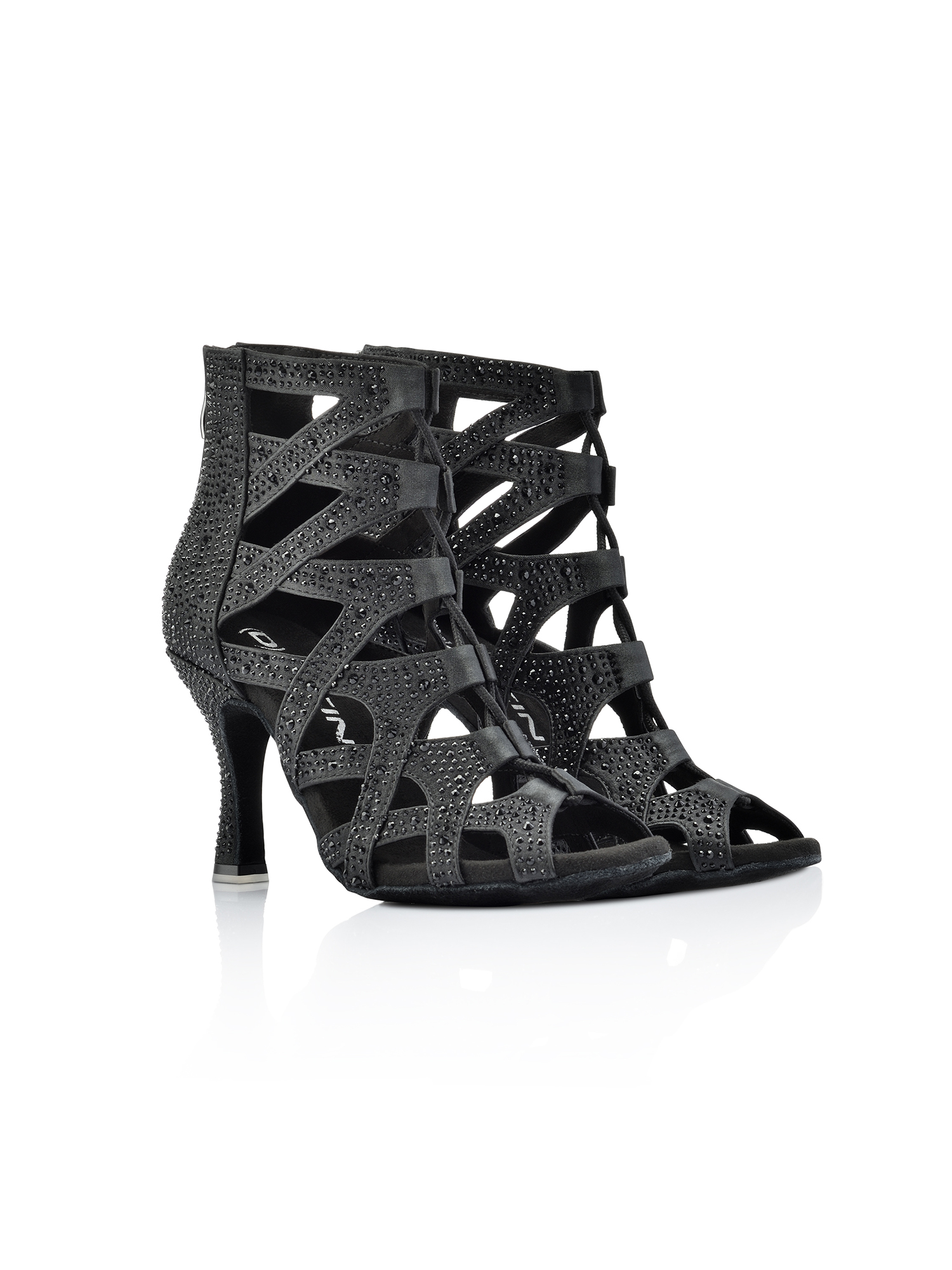Stivaletto Raso Nero con Strass Neri